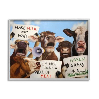 Stupell Industries Protesting Cows Funny Country Farm Cattle Animal Equality