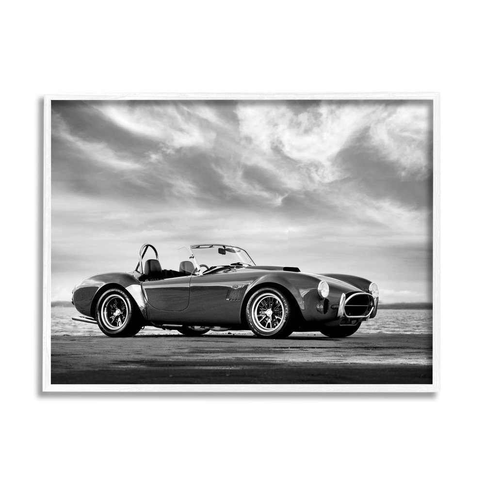 Stupell Industries Vintage Sports Convertible Car Beach Photography Black White