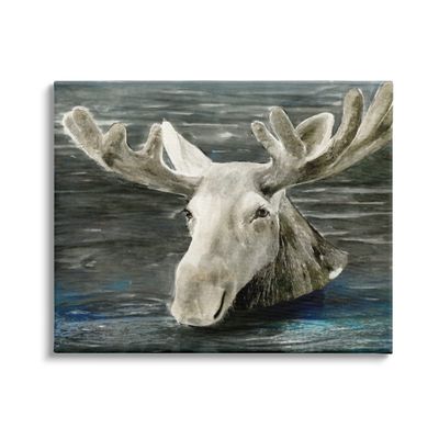 Stupell Industries Swimming Moose Rustic Forest Animal Portrait Lake Water, Designed by Stellar Design Studio White Framed Wall Art, 20 x 16