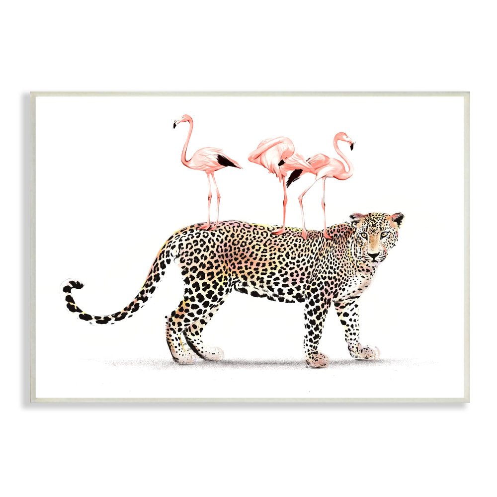 Stupell Industries Flamingos Stacked on Leopard Fun Tropical Safari Animals
