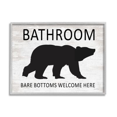 Stupell Industries Bathroom Bare Bottoms Welcome Here Funny Rustic Bear