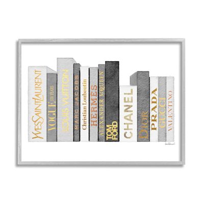 Stupell Industries Horizontal Fashion Book Stack Glam Grey Gold White
