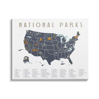 Stupell Industries National Parks United States Adventure Map Blue White