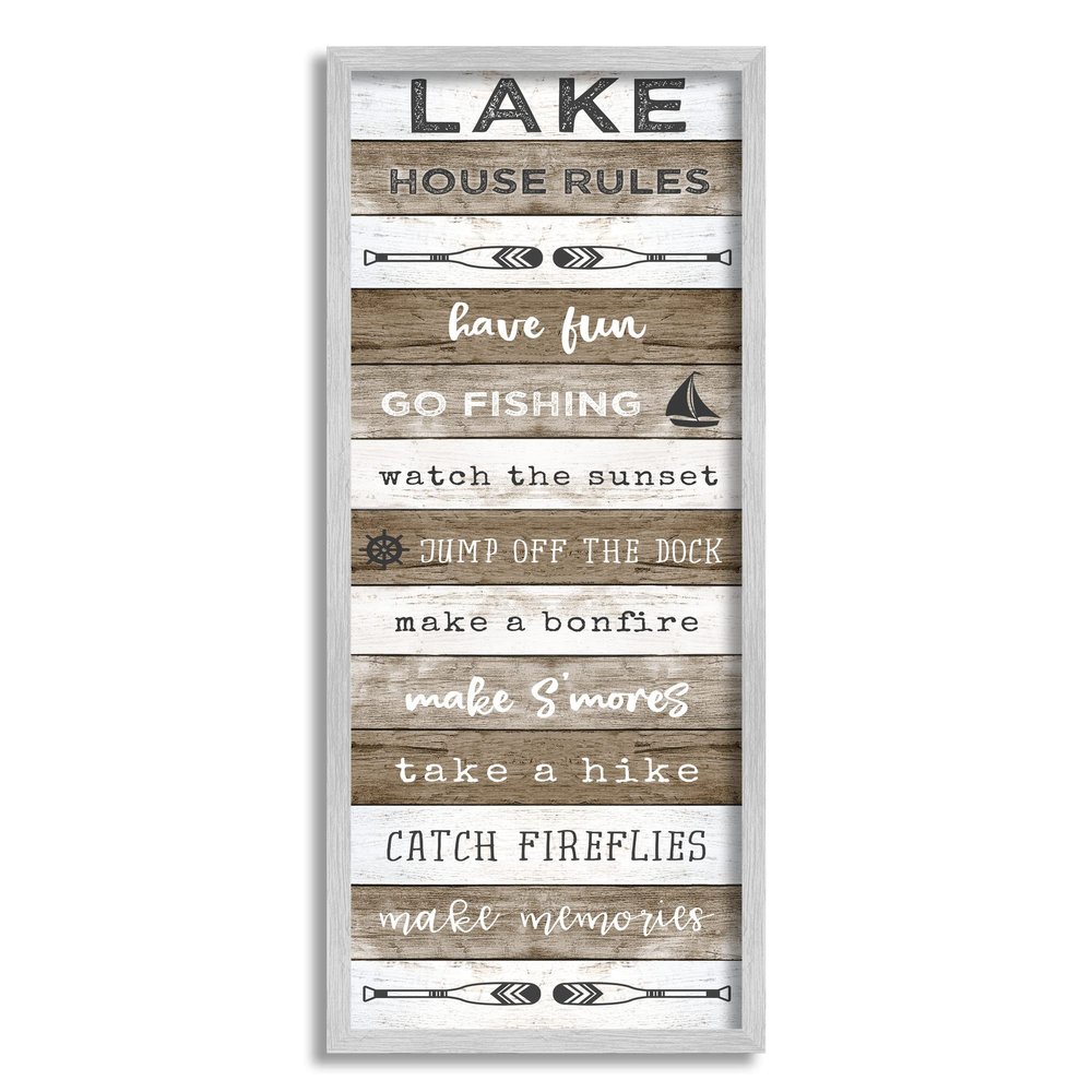 Stupell Industries Lake House Rules List Rustic Pattern Boat Oars