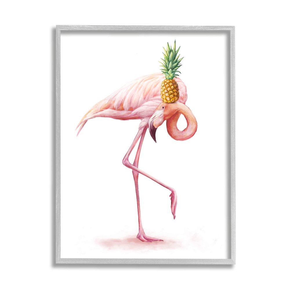 Stupell Industries Tropical Pineapple Pink Flamingo Bird Funny Fruit Animal