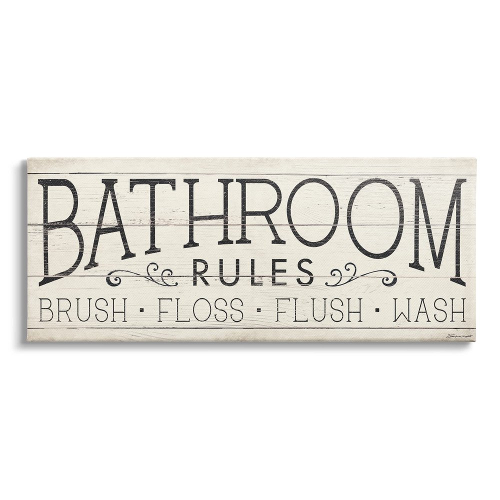 Stupell Industries Bathroom Rules Rustic Sign Brush Floss Flush Wash