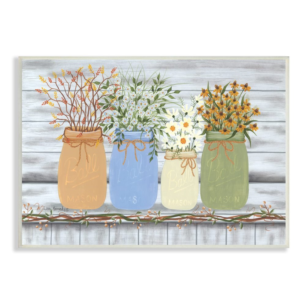 Stupell Industries Autumn Wildflower Bouquets Traditional Farm Jars Country Florals
