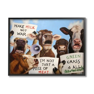 Stupell Industries Protesting Cows Funny Country Farm Cattle Animal Equality