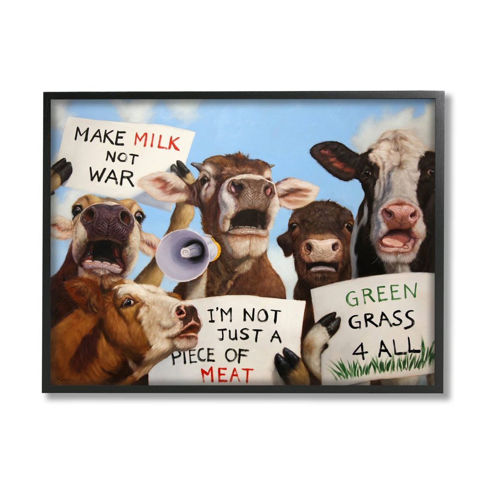 Stupell Industries Protesting Cows Funny Country Farm Cattle Animal Equality