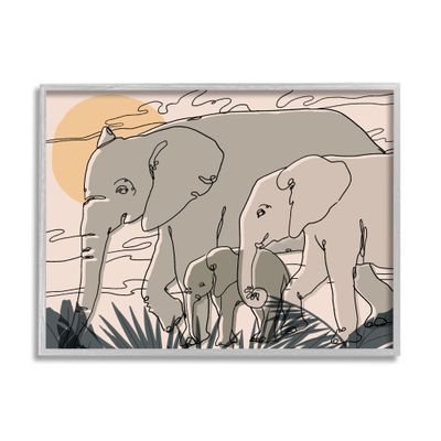 Stupell Industries Elephant Family March Safari Sun Sky Abstract Linework