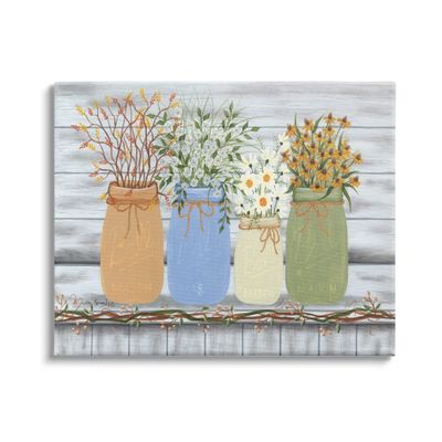 Stupell Industries Autumn Wildflower Bouquets Traditional Farm Jars Country Florals