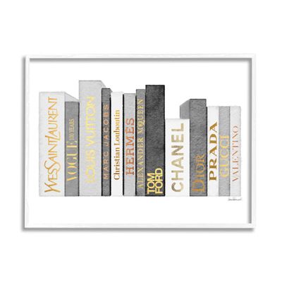Stupell Industries Horizontal Fashion Book Stack Glam Grey Gold White