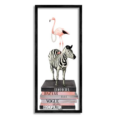 Stupell Industries Fashion Flamingo Zebra Glam Book Stack Pearls