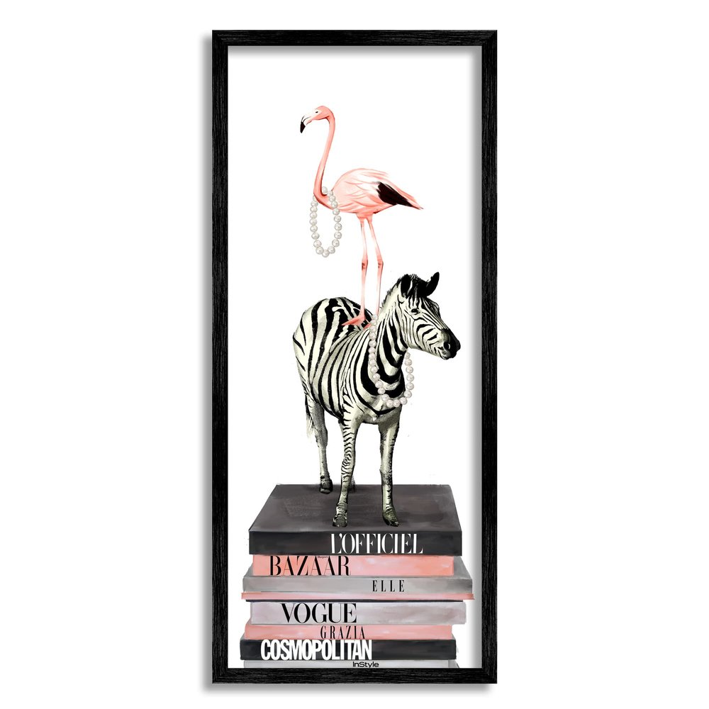 Stupell Industries Fashion Flamingo Zebra Glam Book Stack Pearls