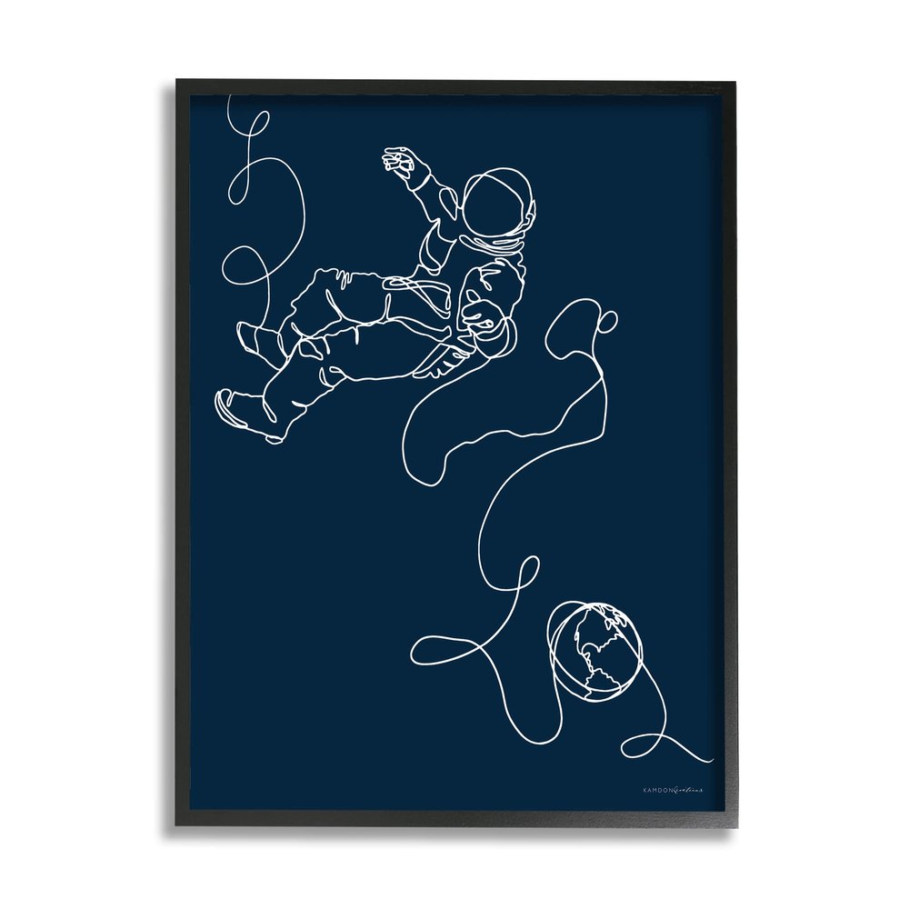 Stupell Industries Astronaut in Outer Space Over Earth Line Drawing
