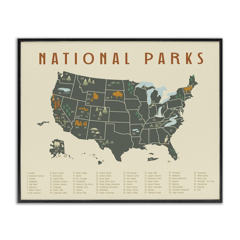 United States National Parks Adventure, 24 x 30 Inch Framed Gicle Print