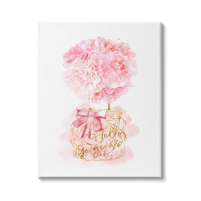 Stupell Industries Hello Gorgeous Pink Carnation Flower Blossom Glam Bottle