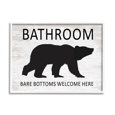Stupell Industries Bathroom Bare Bottoms Welcome Here Funny Rustic Bear