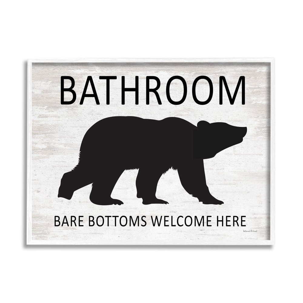Stupell Industries Bathroom Bare Bottoms Welcome Here Funny Rustic Bear