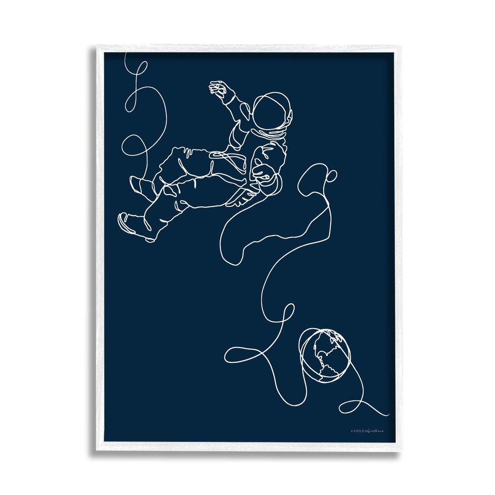 Stupell Industries Astronaut in Outer Space Over Earth Line Drawing