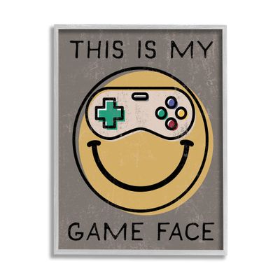 Stupell Industries My Game Face Phrase Yellow Smiley Retro Controller