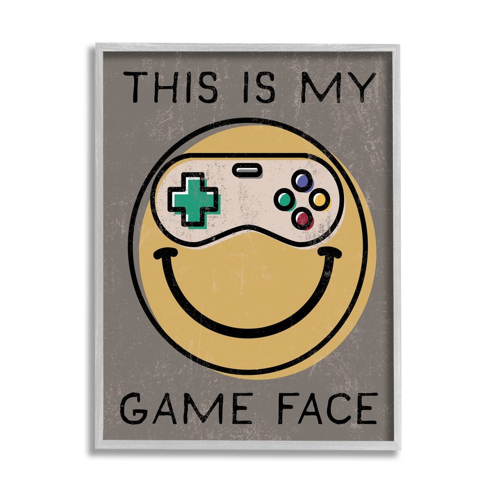 Stupell Industries My Game Face Phrase Yellow Smiley Retro Controller