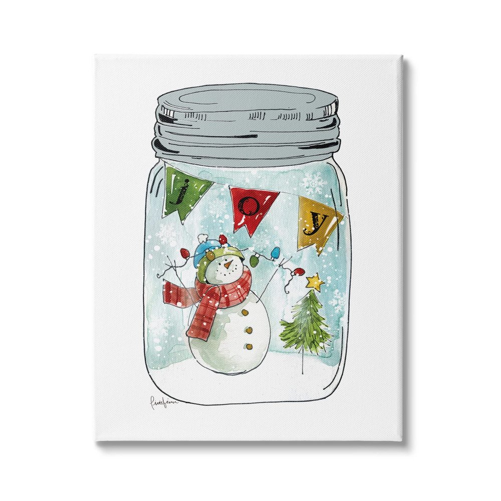 Stupell Industries Joy Text Snowman Christmas Tree Lights Country Jar