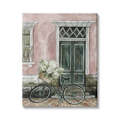 Stupell Industries Spring Bicycle Lush Floral Bouquet Vintage City Architecture