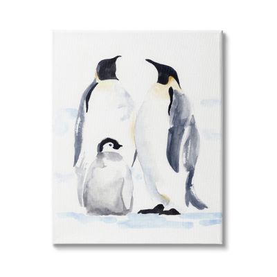 Stupell Industries Winter Penguin Bird Family Soft Watercolor Arctic Animals