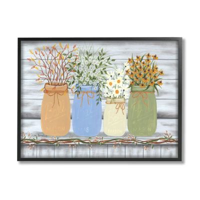 Stupell Industries Autumn Wildflower Bouquets Traditional Farm Jars Country Florals