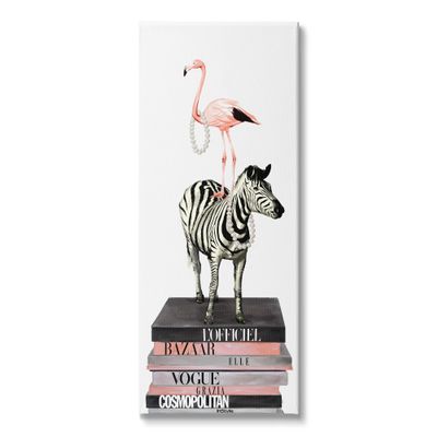 Stupell Industries Fashion Flamingo Zebra Glam Book Stack Pearls