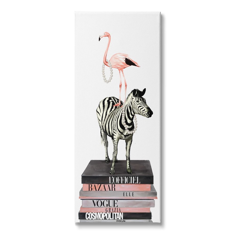 Stupell Industries Fashion Flamingo Zebra Glam Book Stack Pearls