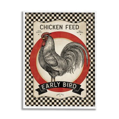 Stupell Industries Vintage Farmhouse Chicken Feed Advertisement Rooster Checkered Pattern