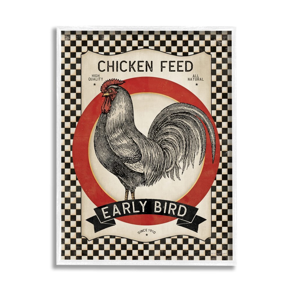 Stupell Industries Vintage Farmhouse Chicken Feed Advertisement Rooster Checkered Pattern