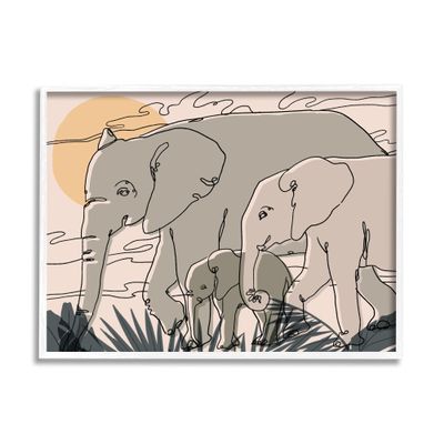 Stupell Industries Elephant Family March Safari Sun Sky Abstract Linework