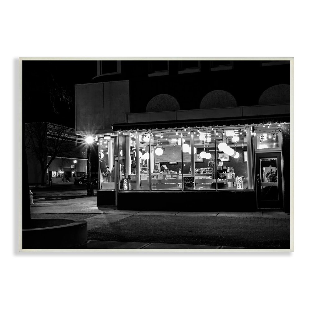 Stupell Industries Urban City Diner Architecture Nighttime Black White Photography