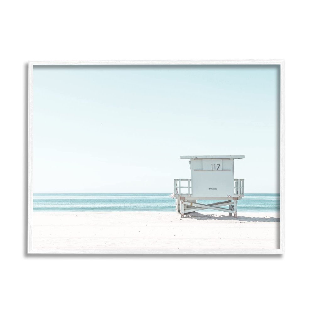 Stupell Industries Sun Bleached Blue Coast Lifeguard Shelter Summer Photography