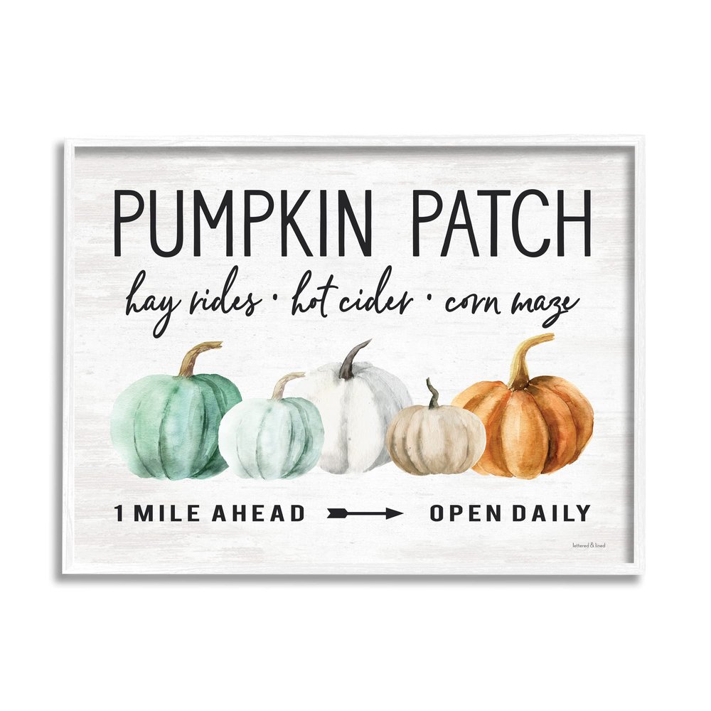 Stupell Industries Pumpkin Patch Farmhouse Sign Autumn Orange Green Gourds