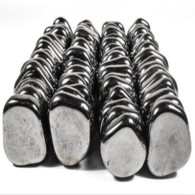 42mm Hematite Tumbled Stones Sparkling Silverish Black Gemstone Crystal Mineral Flat Disc Palm Stone Pebbles - 10PCs