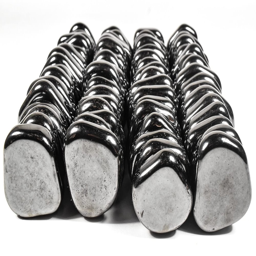 42mm Hematite Tumbled Stones Sparkling Silverish Black Gemstone Crystal Mineral Flat Disc Palm Stone Pebbles - 10PCs