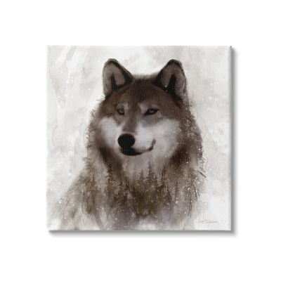 Stupell Industries Woodland Wild Wolf Portrait Abstract Fir Tree Forest