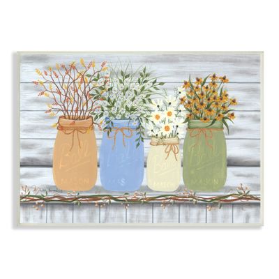 Stupell Industries Autumn Wildflower Bouquets Traditional Farm Jars Country Florals