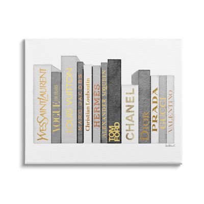 Stupell Industries Horizontal Fashion Book Stack Glam Grey Gold White