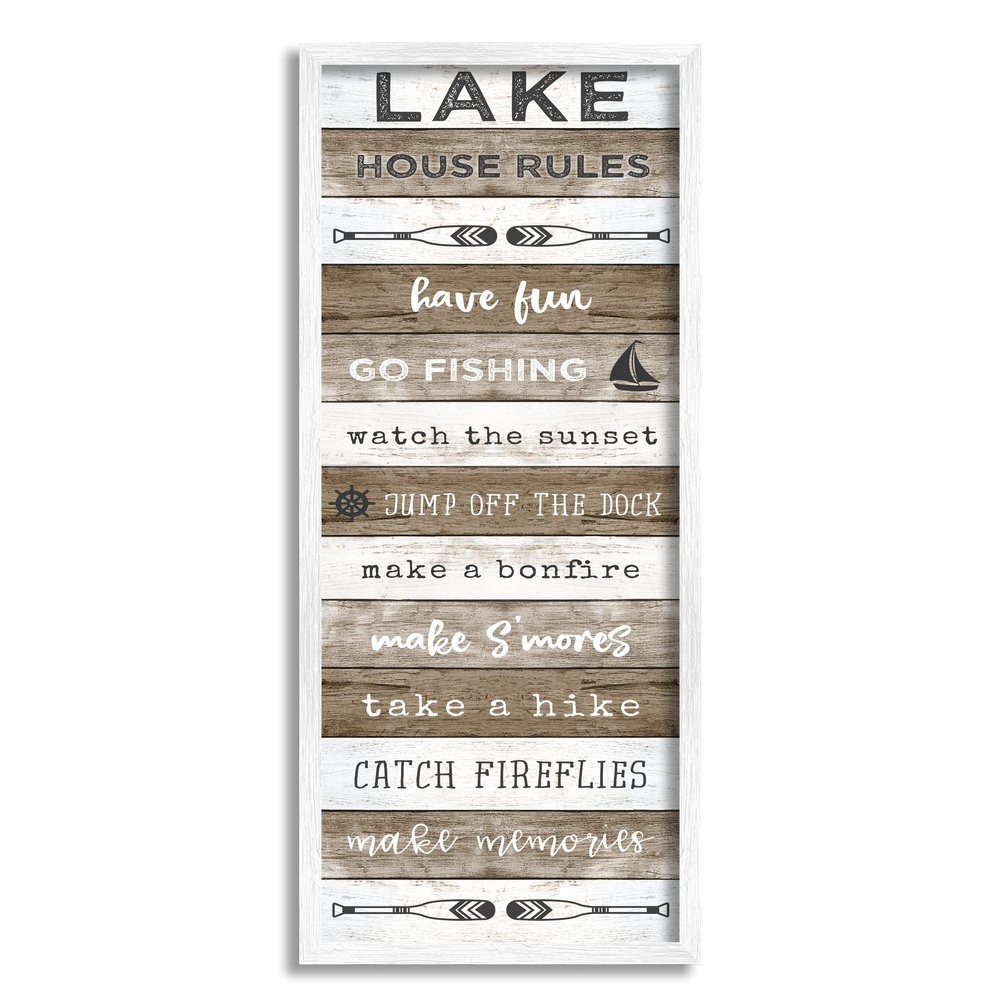 Stupell Industries Lake House Rules List Rustic Pattern Boat Oars