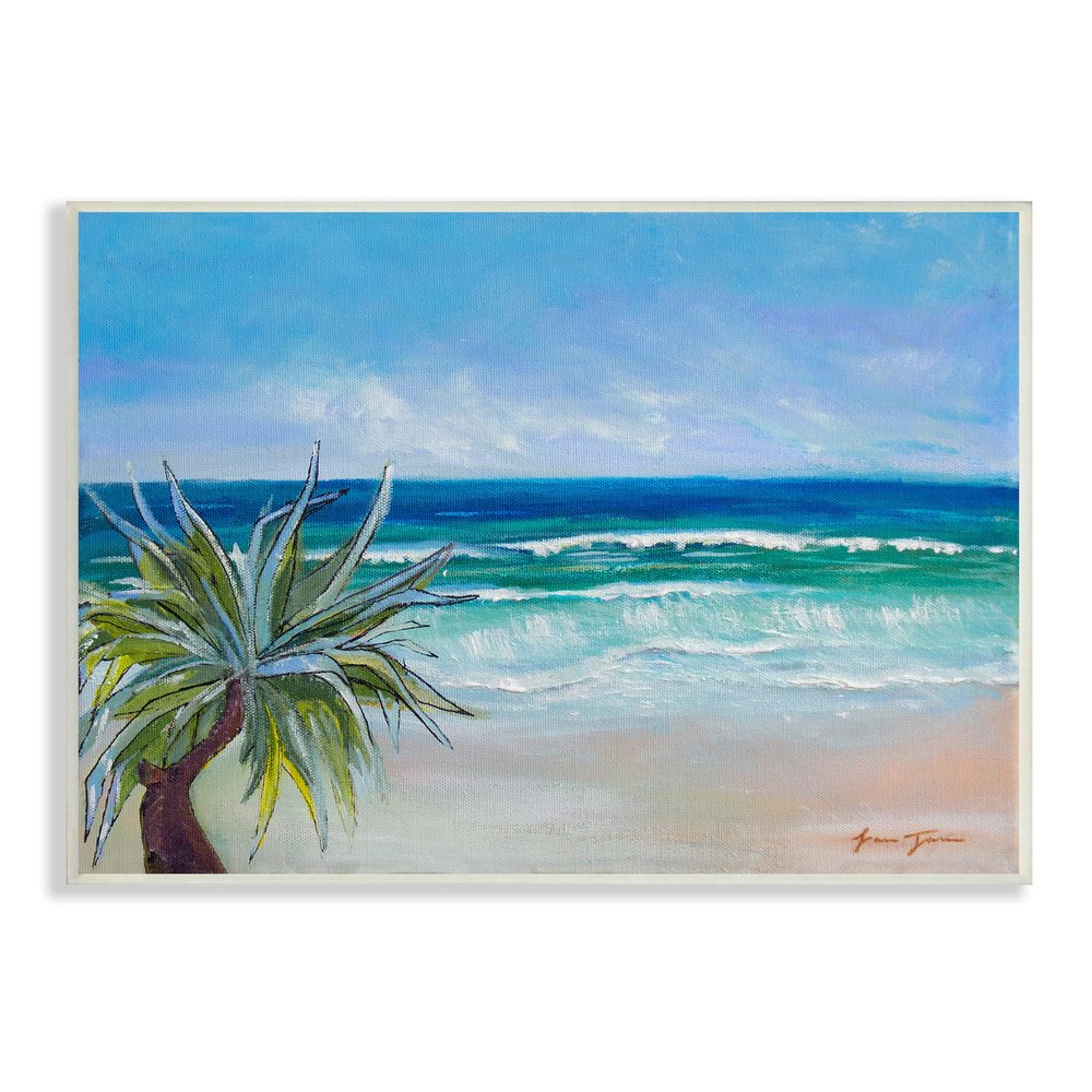 Stupell Industries Incoming Waves Summer Beach Palm Tree Blue Painting