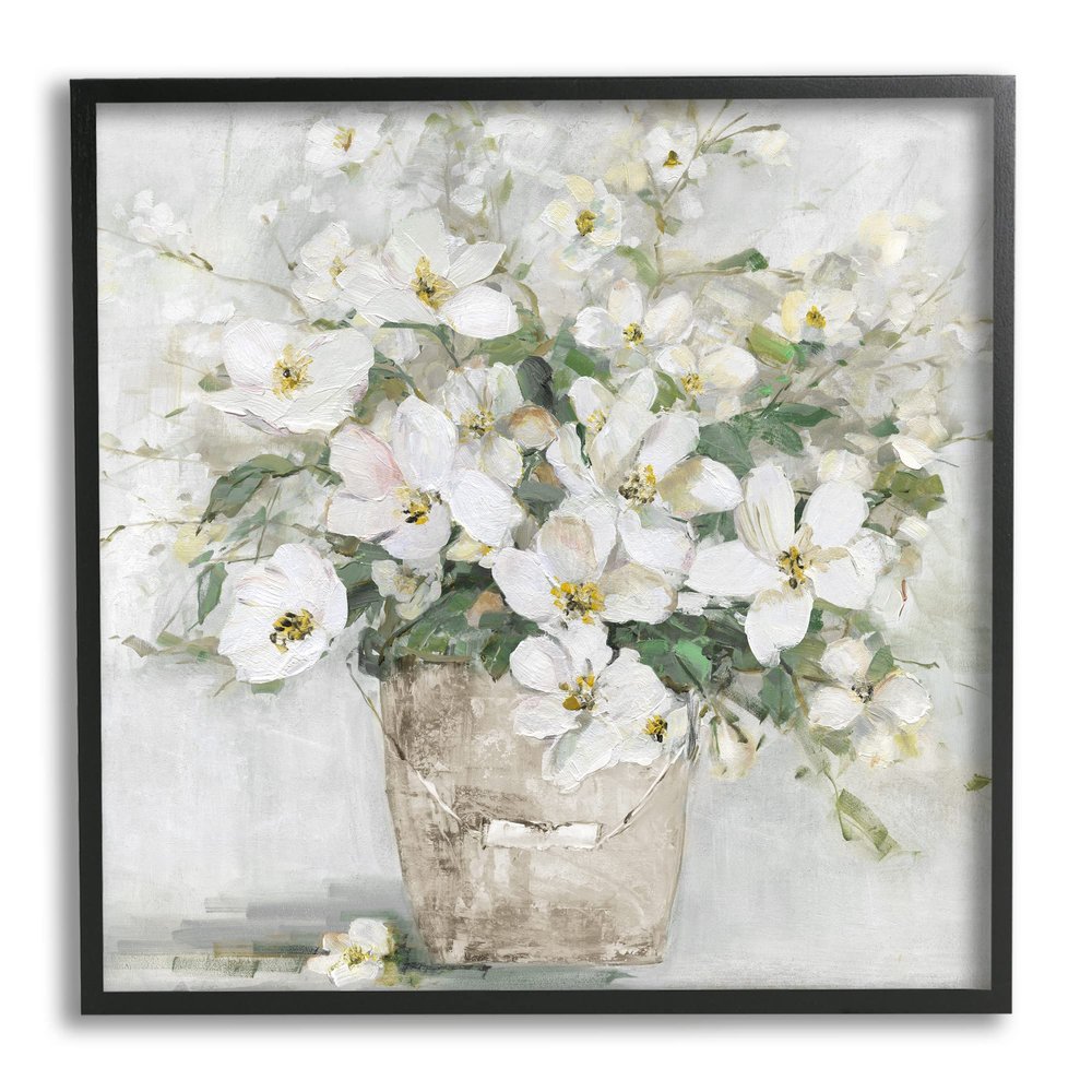 Stupell Industries 'Farmhouse Poppies Floral Blossom Bouquet Country Bucket', Framed Giclee Art, Black, 17 x 17 Inches, Easy to Hang and Sturdy, Made in USA, by Sally Swatland