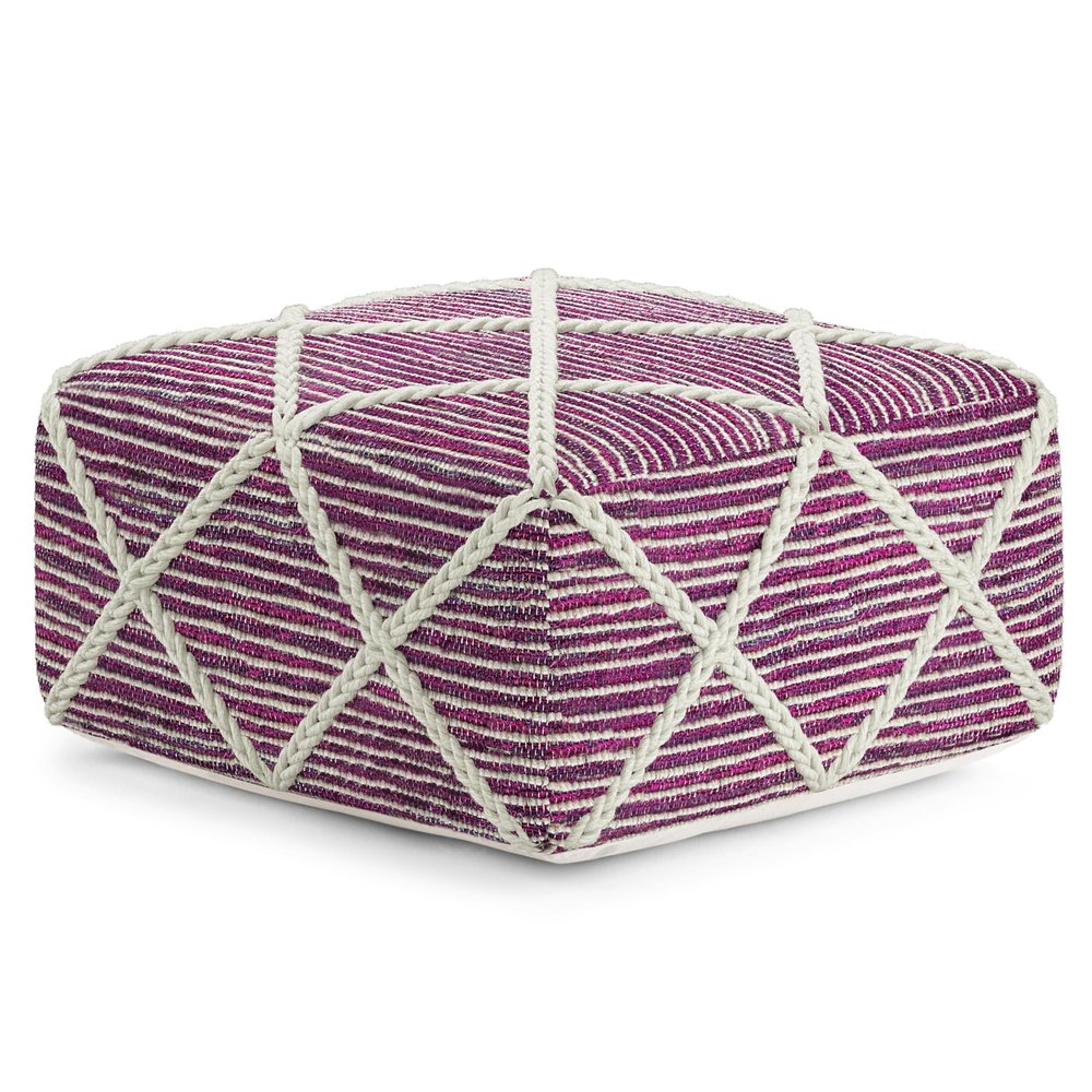 SIMPLIHOME Cowan Contemporary Square Pouf in Magenta and Natural Handloom Woven for the Living Room, Bedroom and Kids Room
