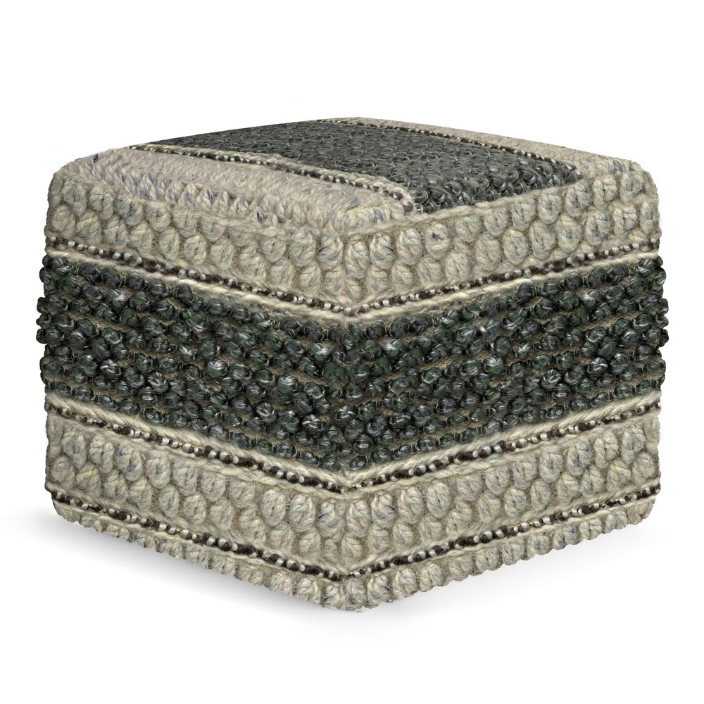 SIMPLIHOME Grady Contemporary Square Pouf in Green and Natural Handloom Woven for the Living Room, Bedroom and Kids Room