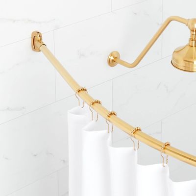 Signature Hardware 466763 66" Curved Brass Shower Rod - Brushed Gold