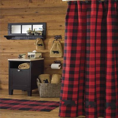 BLACK FOREST DECOR Red Buffalo Check Bear Shower Curtain